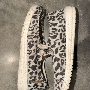 Hey Dude Women's Slip-On Sneakers in Black and White Leopard Print